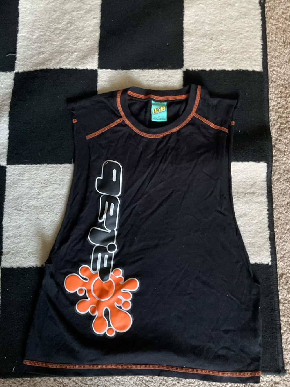 PacSun Black Sleeveless Tee with Orange Trim and Graphic